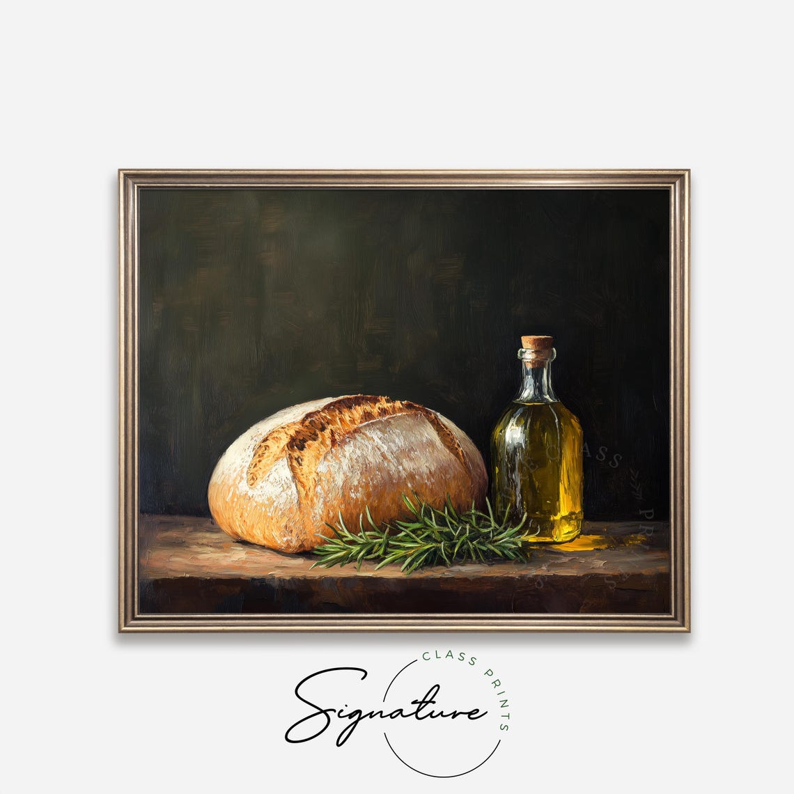 Rustic Bread Loaf with Olive Oil and Rosemary Still Life Poster - Image 4