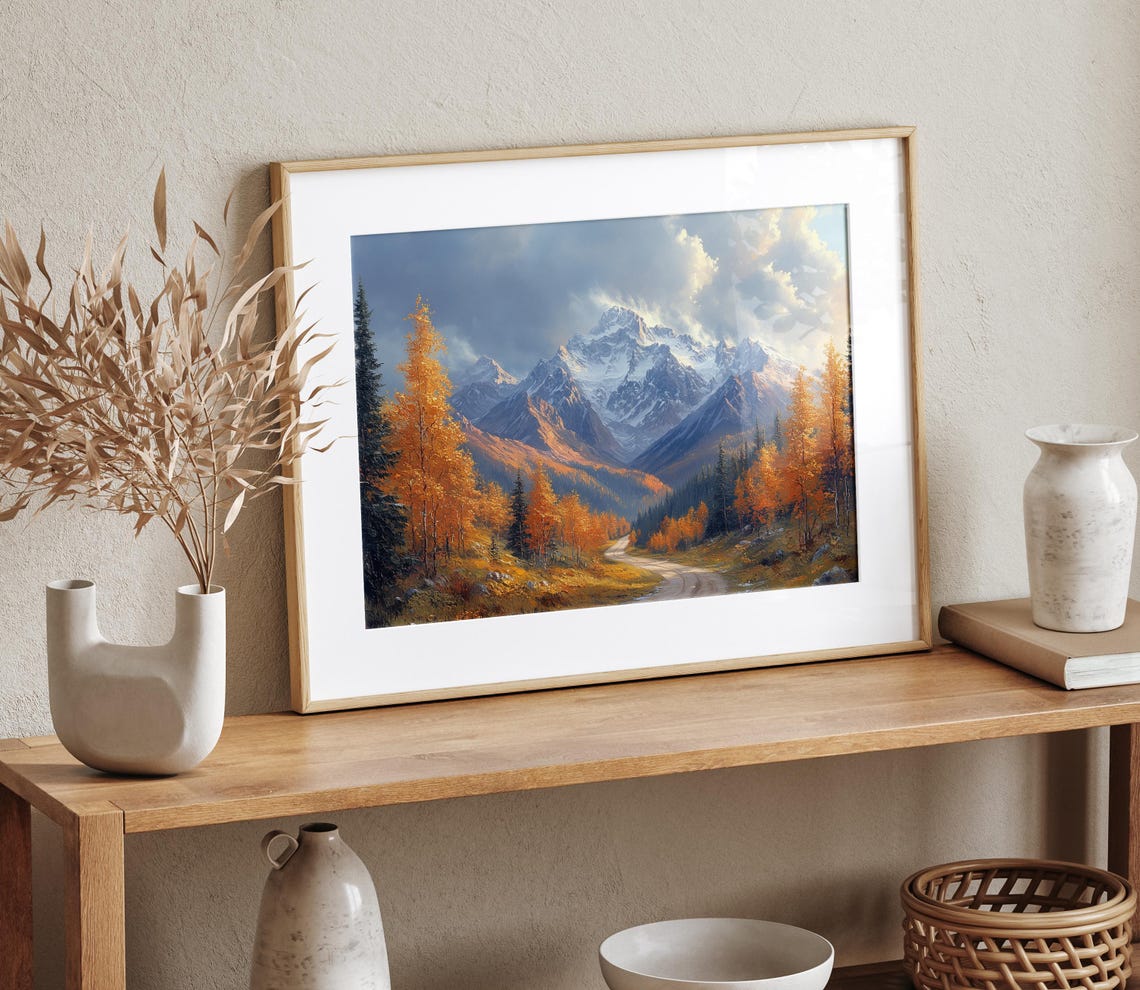 Autumn Mountain Road Aspen Trees Snowy Peaks Fall Landscape Wall Art - Image 4