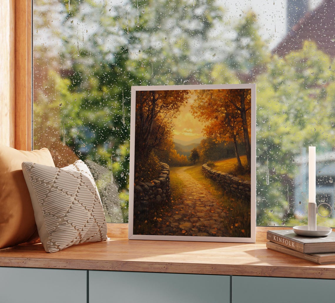 Autumn Cobblestone Pathway Glowing With Warm Golden Light Fall Poster - Image 5