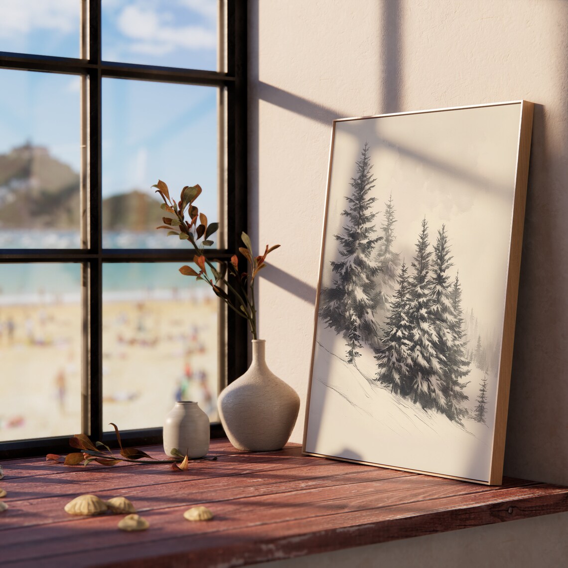 Calm Snowy Pines In Winter Forest Ink Wash Mountain Scene Poster - Image 5