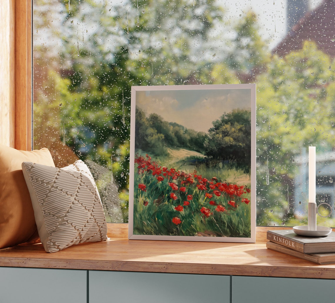 Red Poppies Lush Green Meadow Summer Bloom Countryside Poster - Image 2
