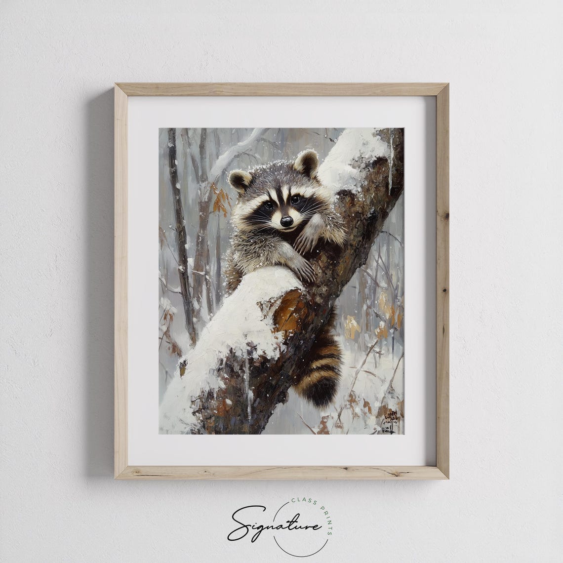 Raccoon In Snow Covered Tree Cute Winter Wildlife Art Poster - Image 3