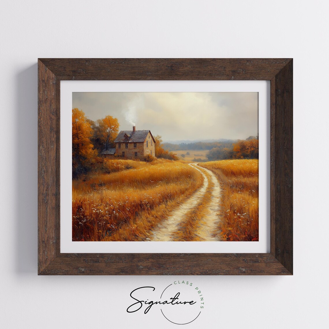 Old Stone Farmhouse Golden Wheat Field Winding Country Path Print - Image 5