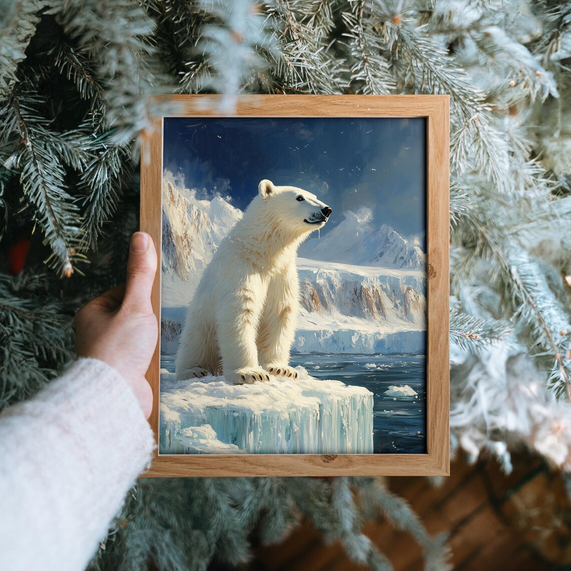 Young Polar Bear Cub On Icy Ridge Arctic Wildlife Painting Poster - Image 6