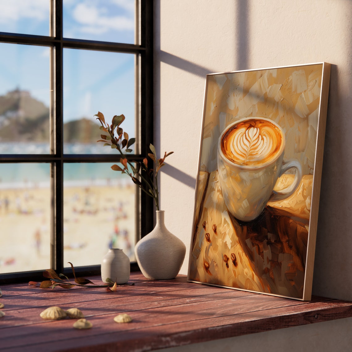 Latte With Leaf Foam Art Cozy Coffee Cup Kitchen Painting Poster - Image 5