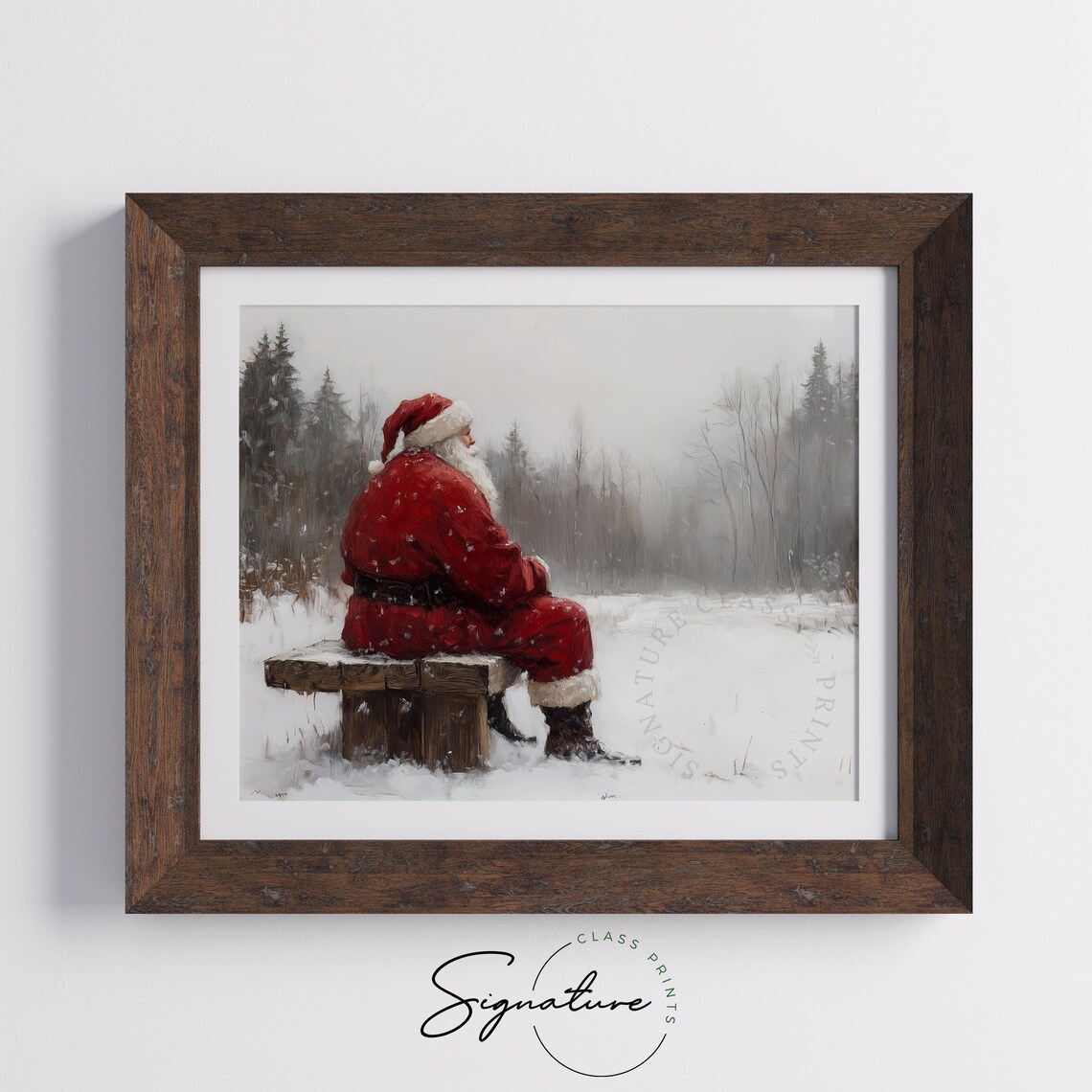 Santa Claus Resting on Snowy Bench in Winter Woods Christmas Poster - Image 5