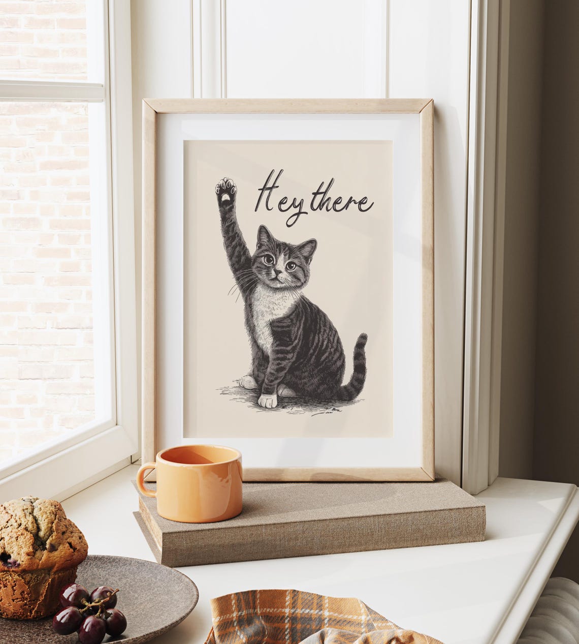 Friendly Hey There Waving Tabby Cat Vintage Cute Kitten Poster - Image 6