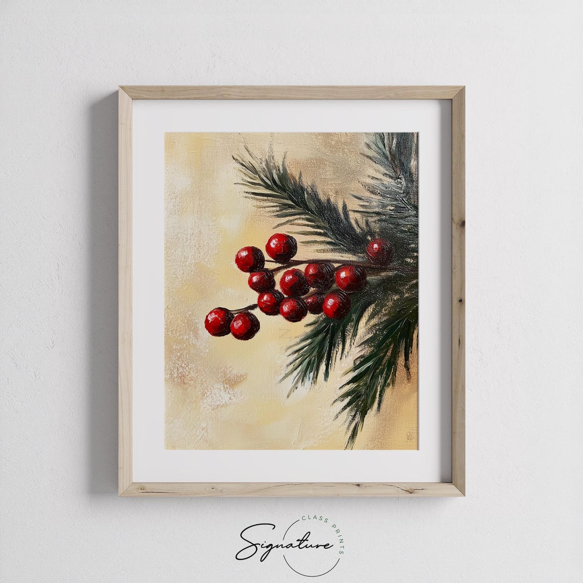 Bright Red Berry Cluster On Winter Evergreen Pine Branch Poster - Image 2