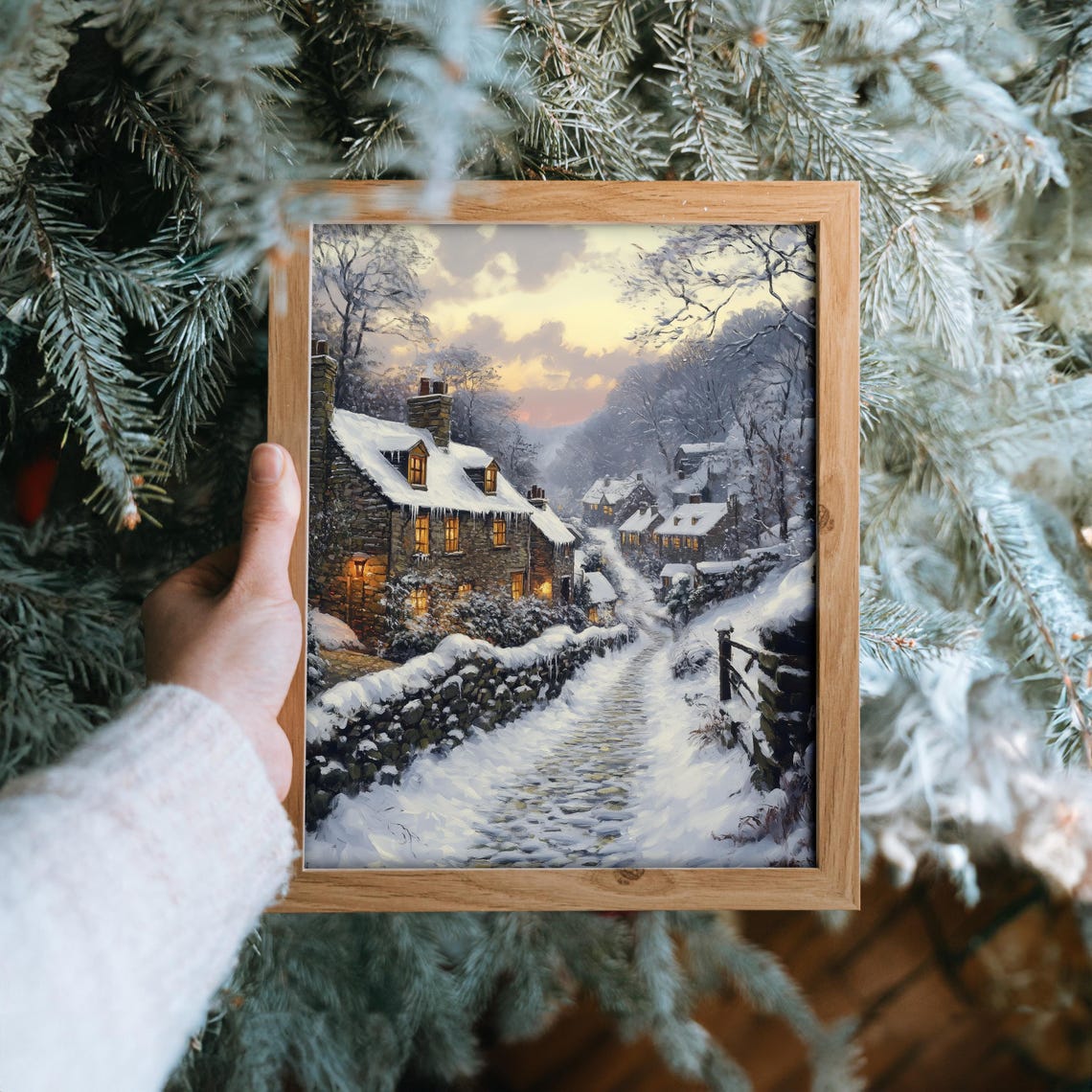Snowy Cottage Lane With Glowing Windows Winter Village Poster - Image 6