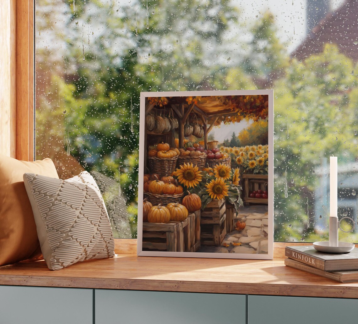 Fall Farmers Market With Pumpkins And Sunflowers Harvest Poster - Image 2