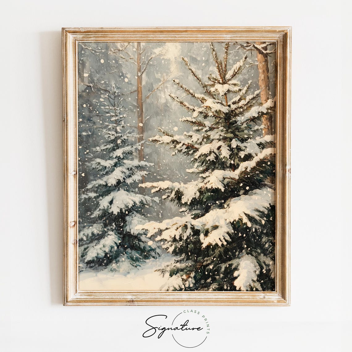 Dense Forest Of Spruce And Pine With Falling Snow Art Poster