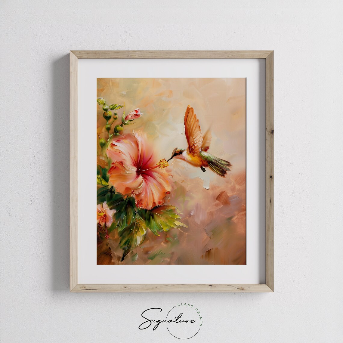 Tiny Hummingbird Sipping Nectar from Pink Hibiscus Flower Poster - Image 3