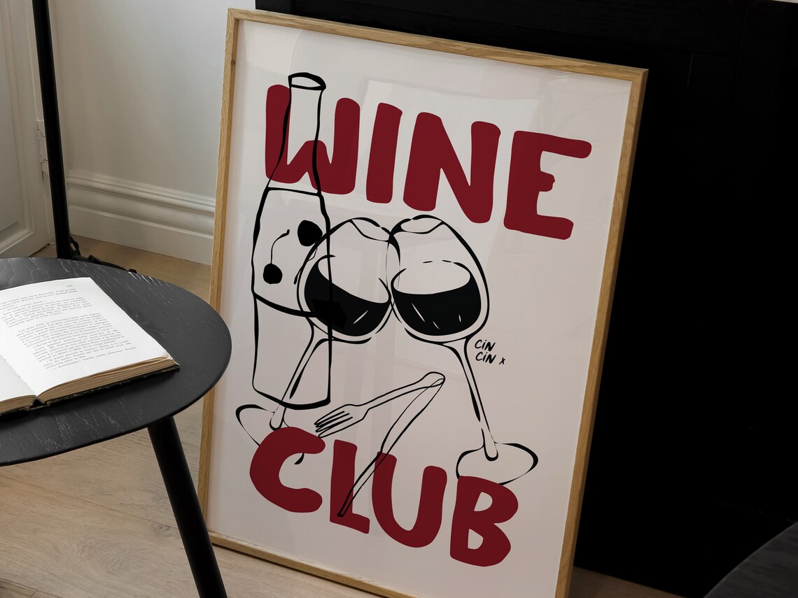 Cin Cin Wine Club Retro Bar Cart Art Print - Image 3