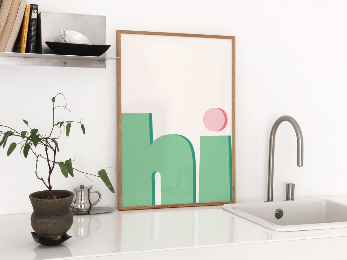 Hi Green Minimalist Modern Scandinavian Style Typography Poster - Image 3