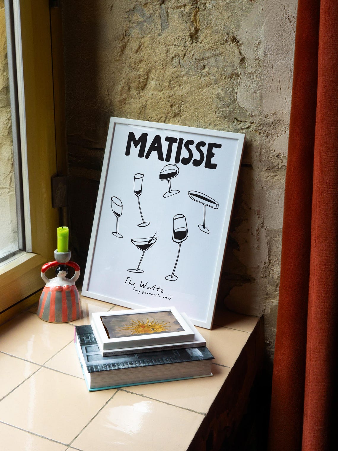 Matisse Style Line Art Wine Glasses The Waltz Bar Cart Poster