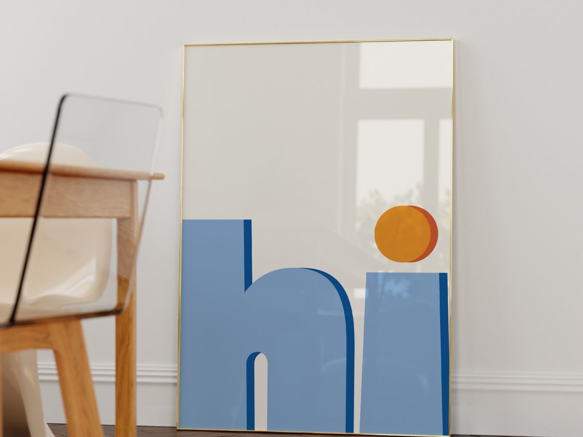 Hi Blue Minimalist Modern Scandinavian Style Typography Poster - Image 4