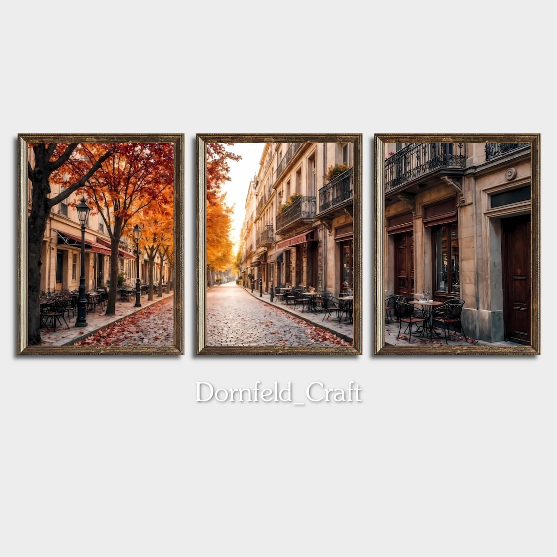 Autumn French Street, Paris Café Rustic Landscape Art Print