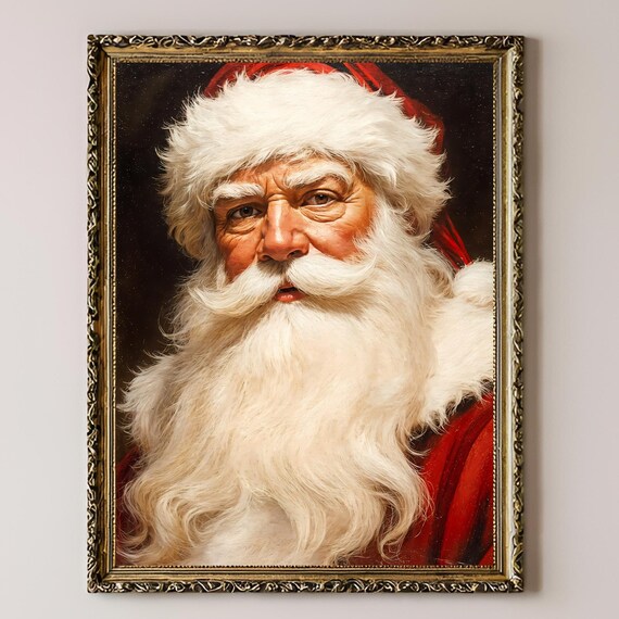 Santa Claus Portrait Cozy Red Hat Vintage Christmas Art Poster