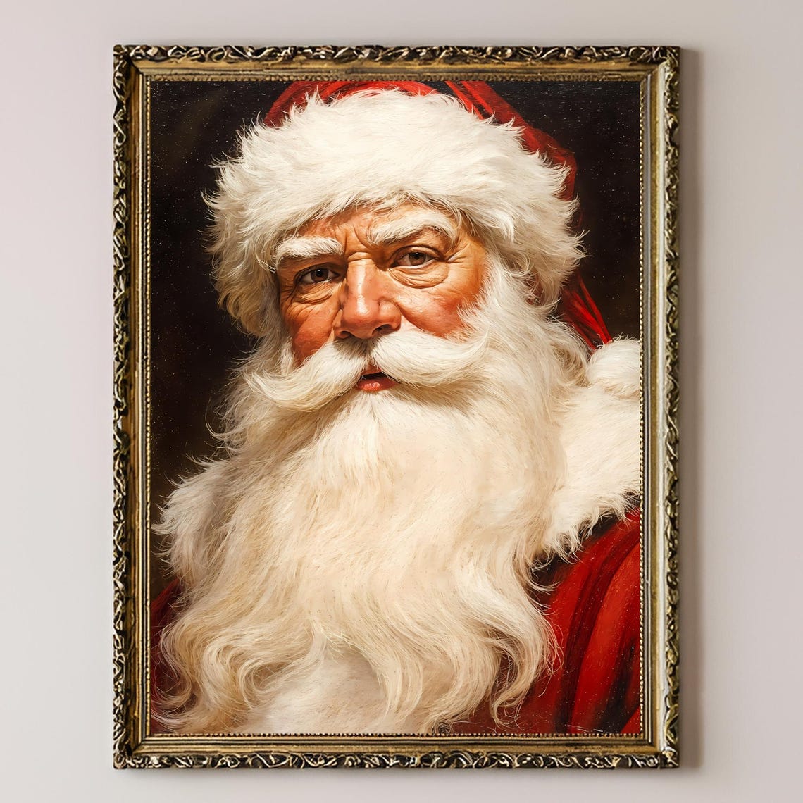 Santa Claus Portrait Cozy Red Hat Vintage Christmas Art Poster