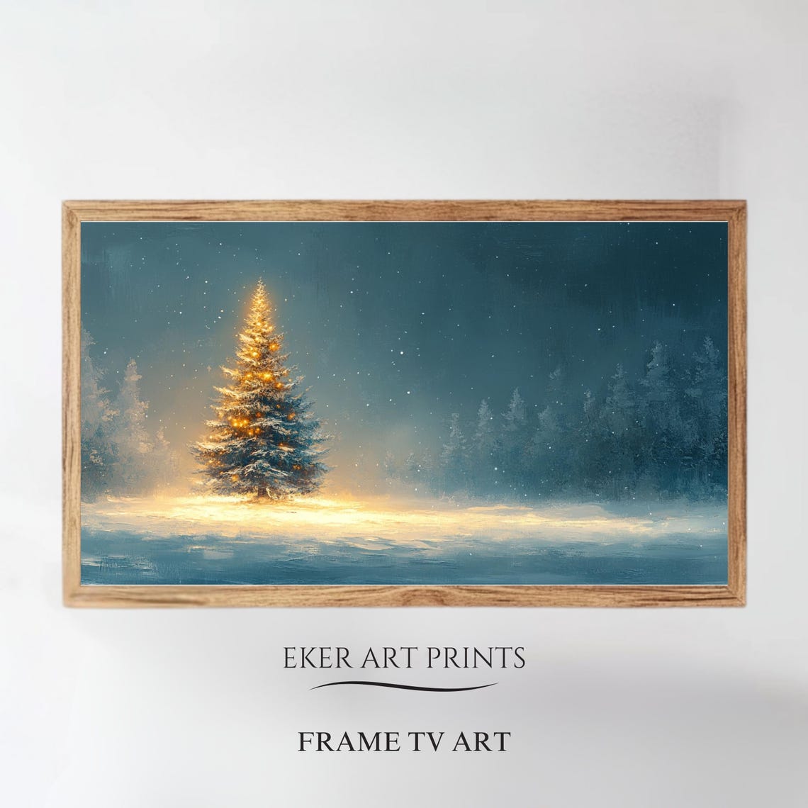 Glowing Christmas Tree Snowy Night Forest Lights Winter Holiday Poster