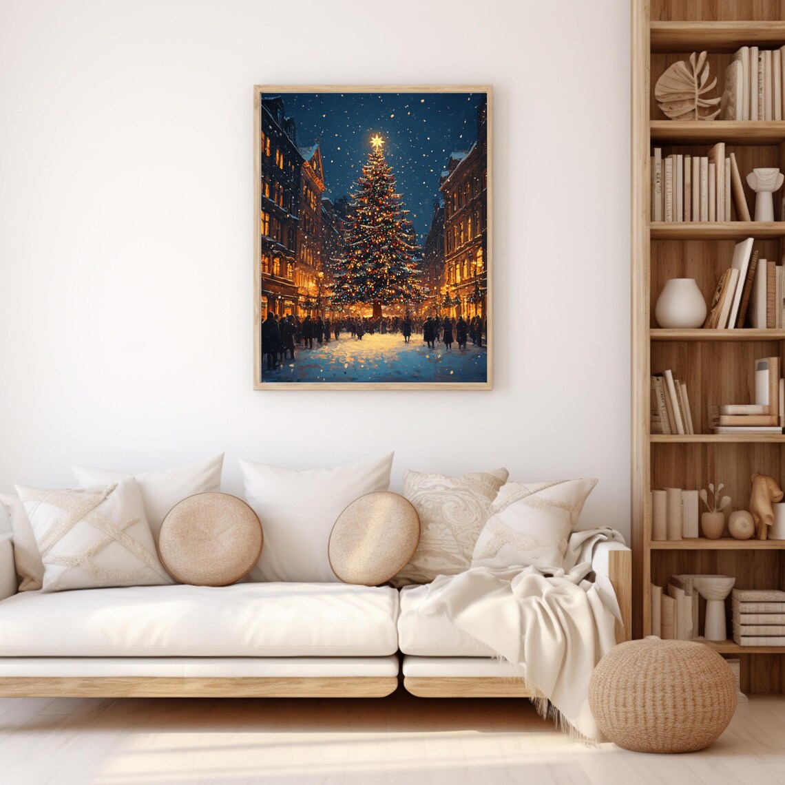 Christmas Village Landscape Painting Moody Christmas Wall Art Vintage Winter Home Decor Farmhouse Christmas Print Instant - Image 2