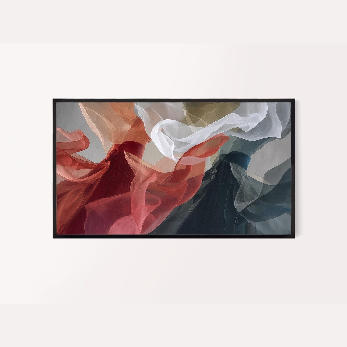 Korean Frame Tv Art Hanbokinspired Abstract Painting Red White And Dark Gray Colors Flowing Layers