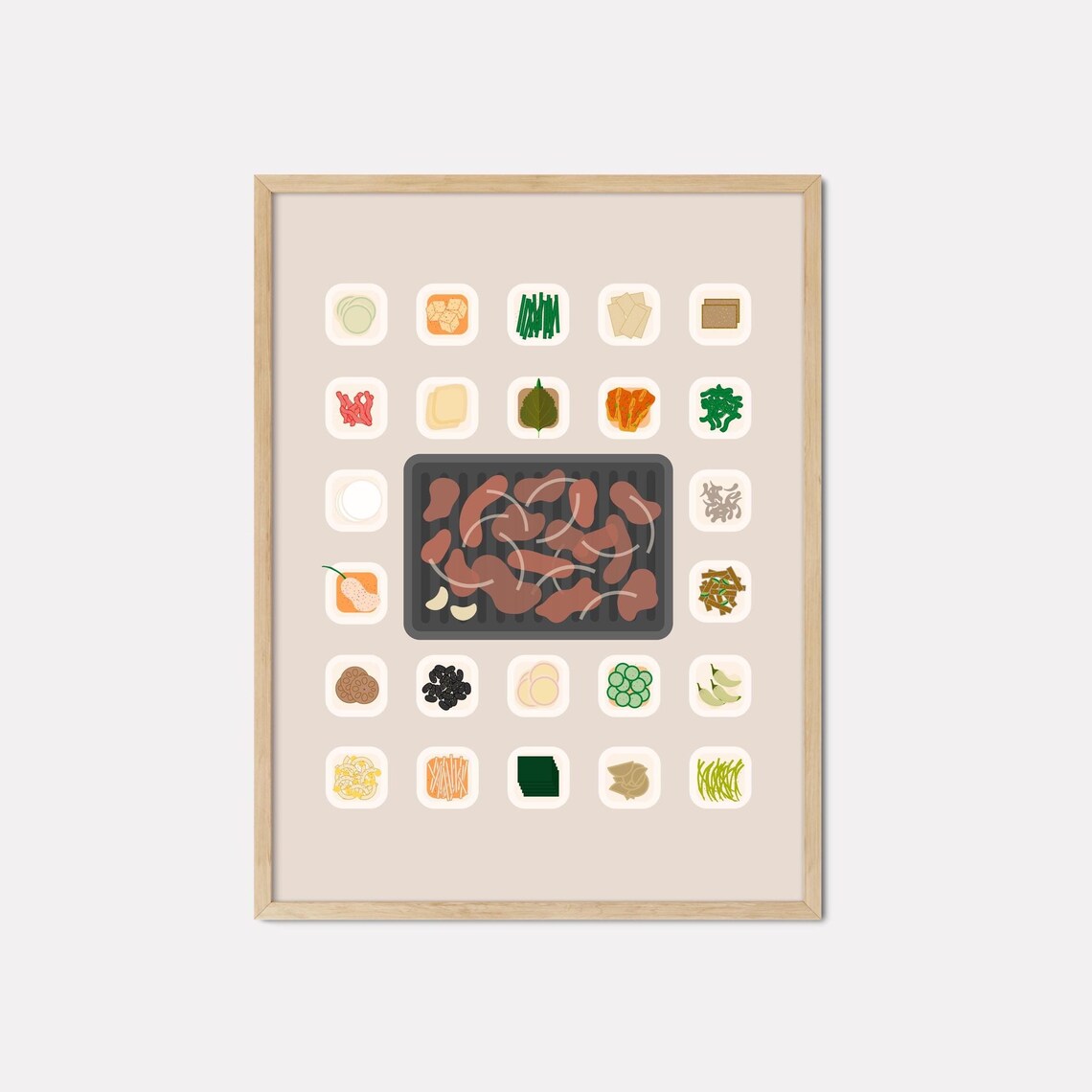 Korean BBQ Bulgogi Grill Minimalist Kitchen Food Illustration Print