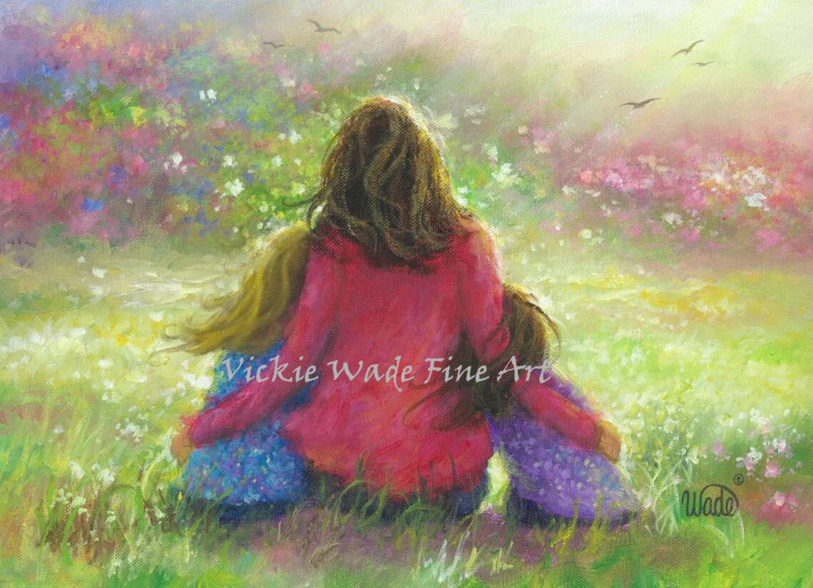 Mother and Two Daughters Art Print, Mother's Day Gift
