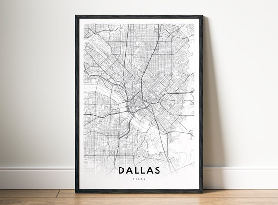 Dallas Texas Map Print, Black and White Map Poster