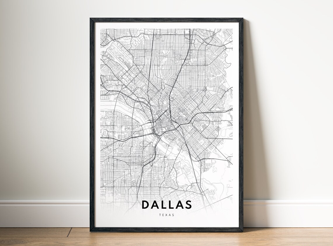 Dallas Texas Map Print, Black and White Map Poster