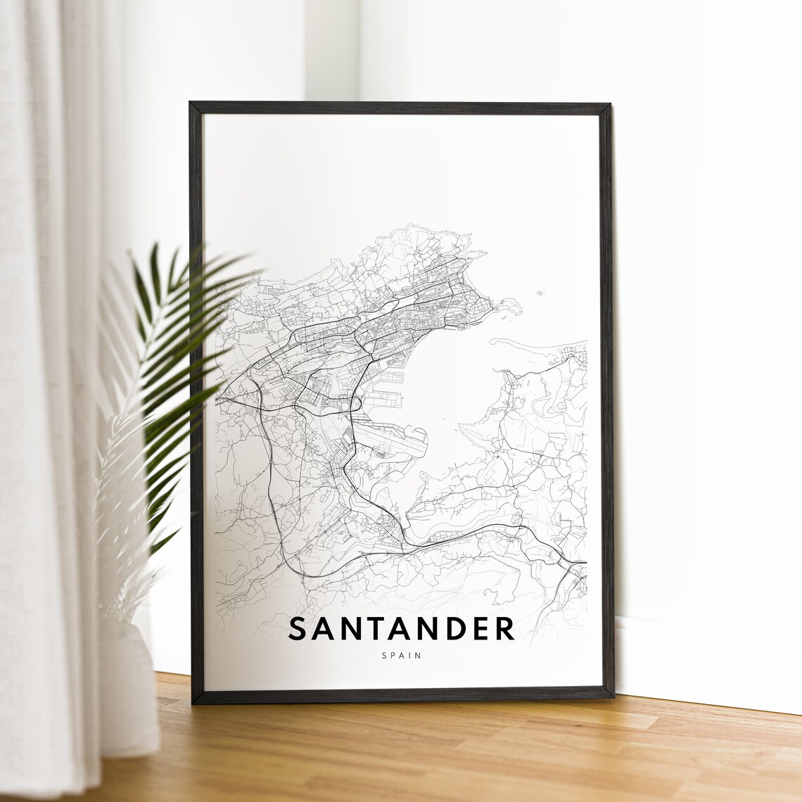 Santander Spain Minimalist Black And White City Street Map Poster - Image 2