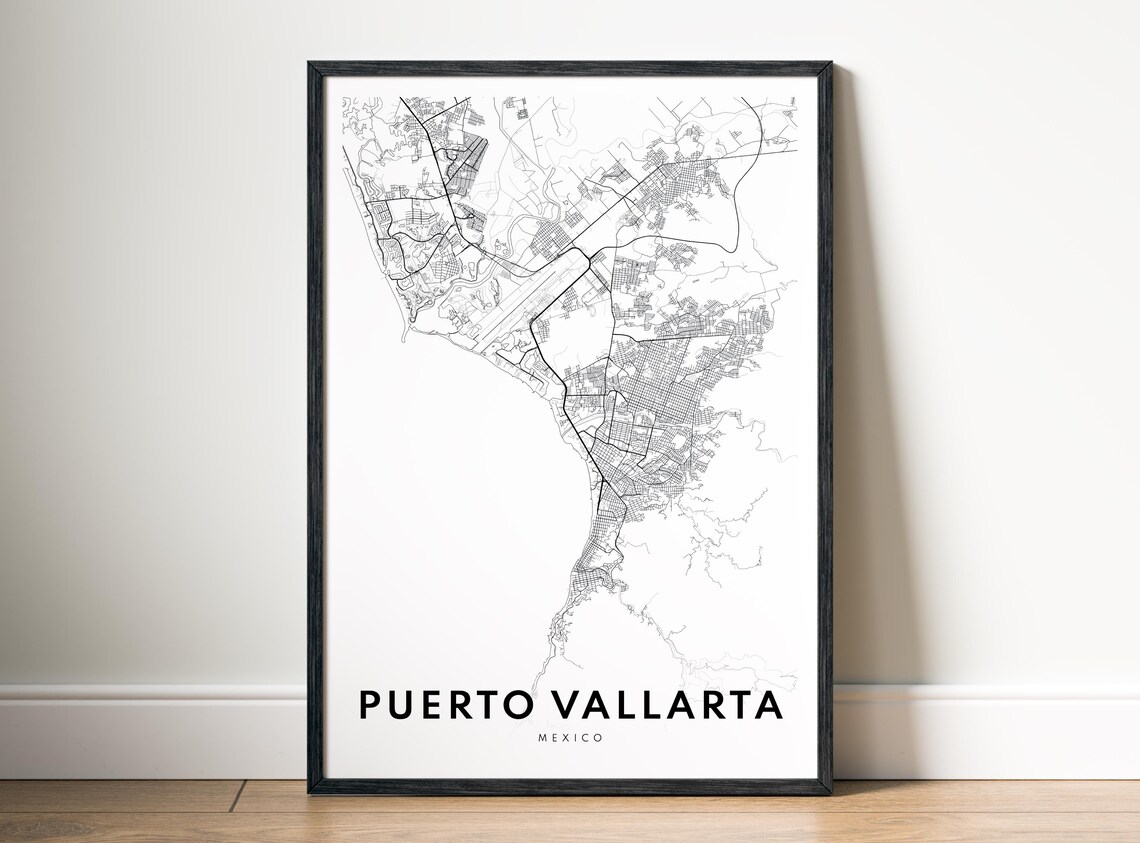 Puerto Vallarta Map Poster Mexico Black And White Minimalistic City Art