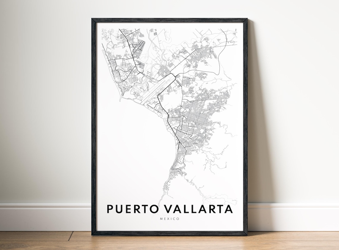 Puerto Vallarta Mexico City Map Minimalist Black Line Art Poster