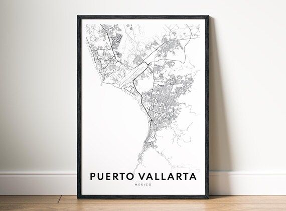 Puerto Vallarta Map Poster Mexico Black And White Minimalistic City Art