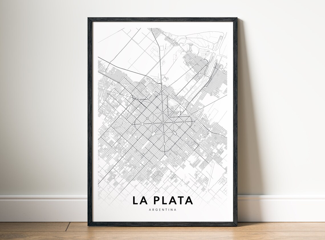 La Plata Argentina City Street Map Minimal Black White Map Wall Print