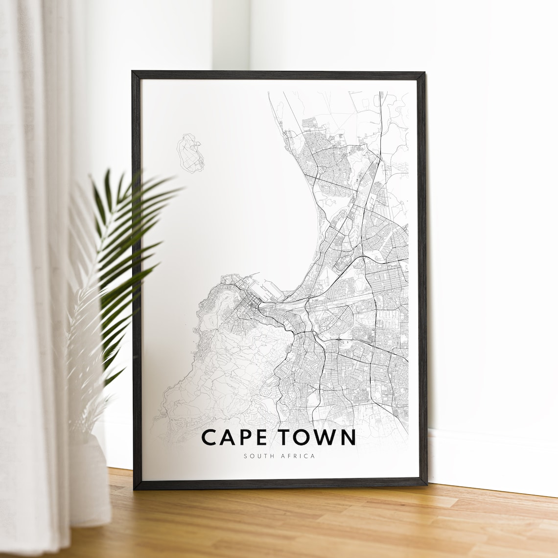 Cape Town South Africa Black and White City Map Minimalist Wall Art