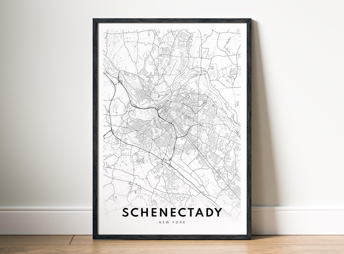 Schenectady Ny Map Poster New York Black And White Minimalistic City Art
