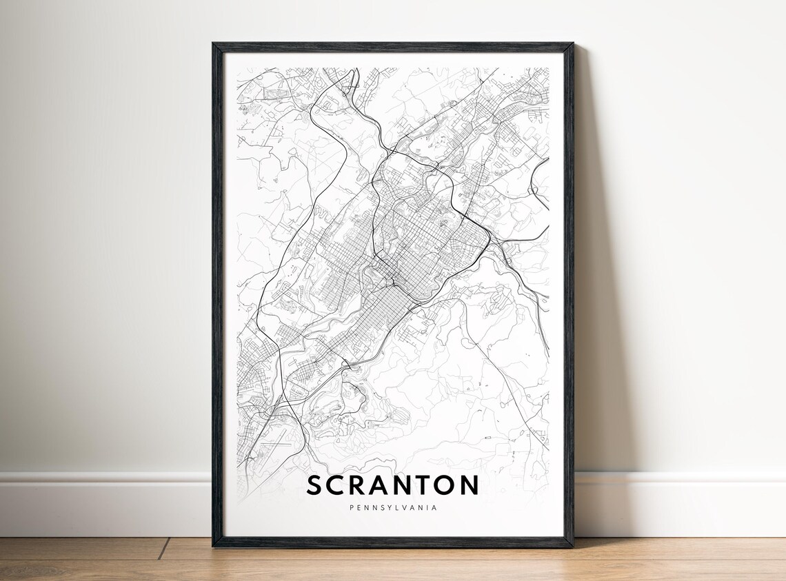 Scranton Pa Map Print Pennsylvania Poster City Black And White