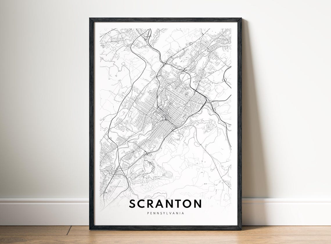 Scranton Pennsylvania Minimalist Black And White City Map Poster