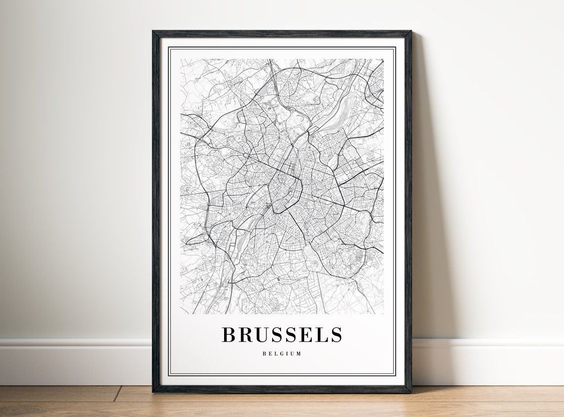 Brussels Belgium Minimalist Black and White City Map Art Poster - Image 5
