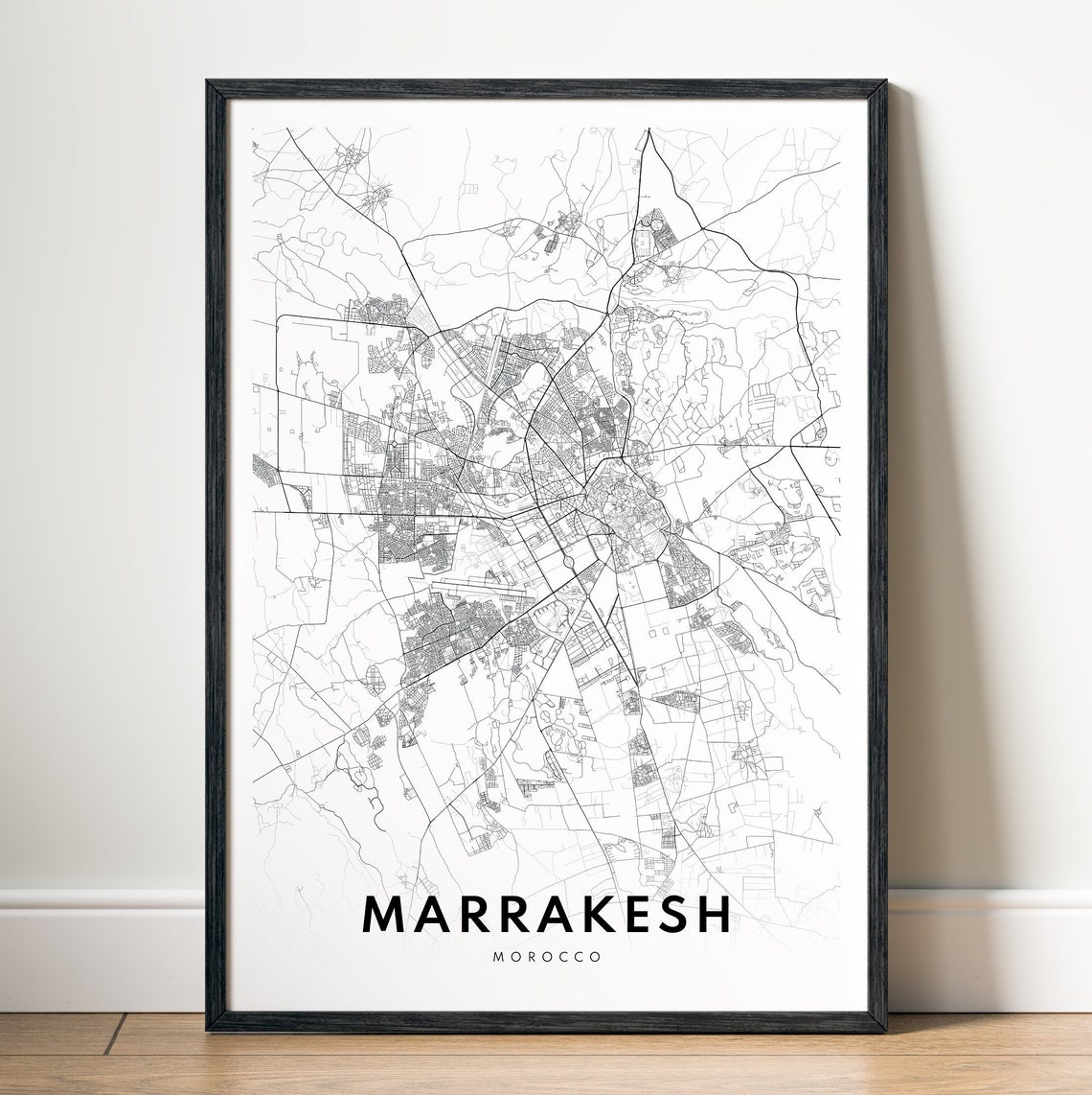 Marrakesh Morocco Modern Minimalist Black White City Street Map Poster - Image 5