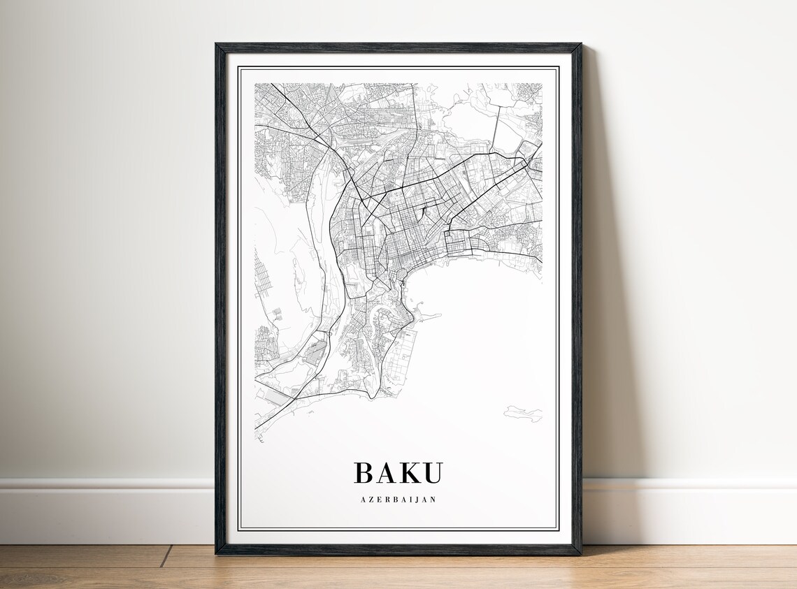 Baku Azerbaijan Minimalist Black and White City Street Map Poster - Image 5