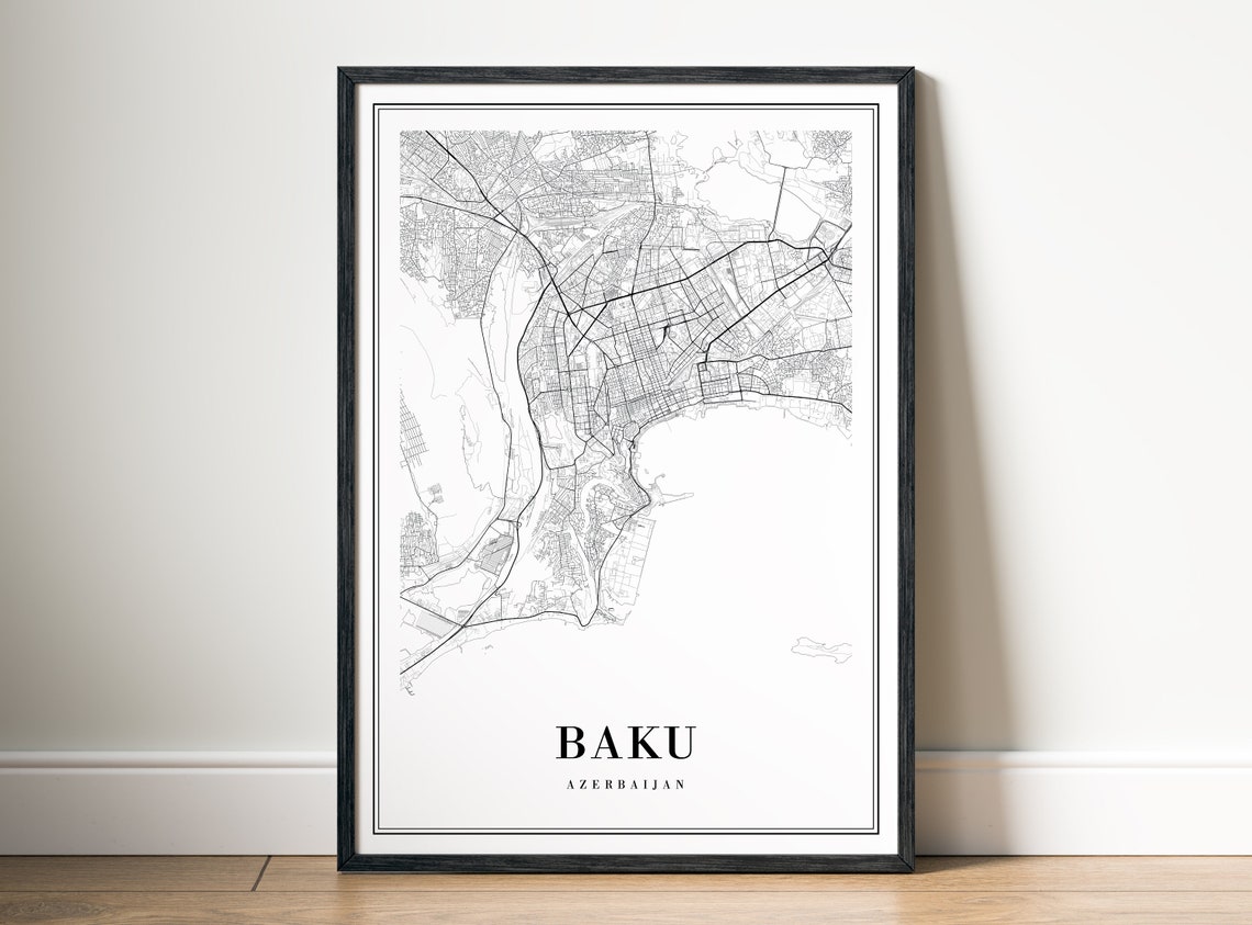 Baku Map Print Baku Azerbaijan Map Poster Baku Map Black And White Map Wall Art Baku Sketch Map Poster - Image 5