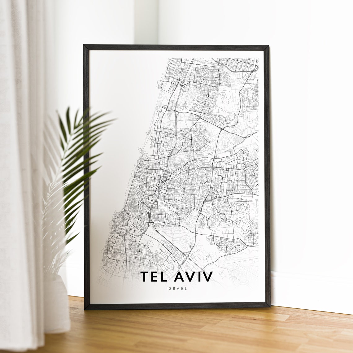 Tel Aviv Israel Minimalist Black And White Street Map Poster