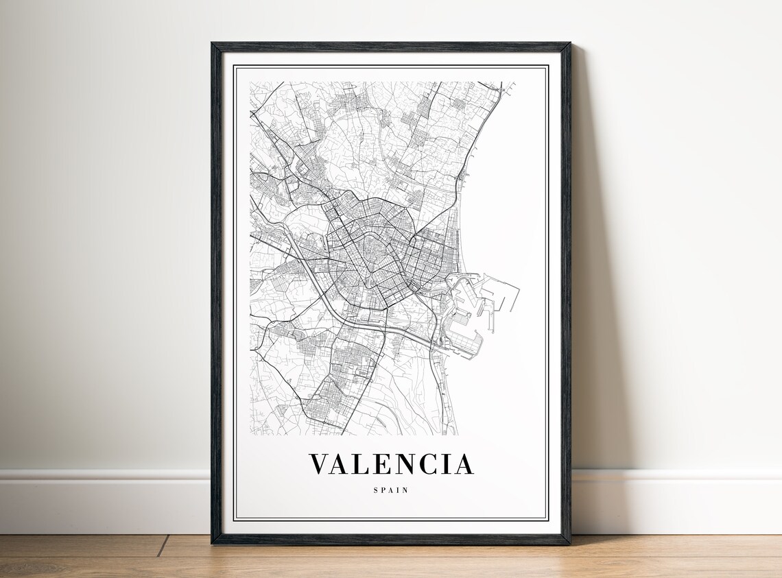 Valencia Map Black And White Travel Poster - Image 5