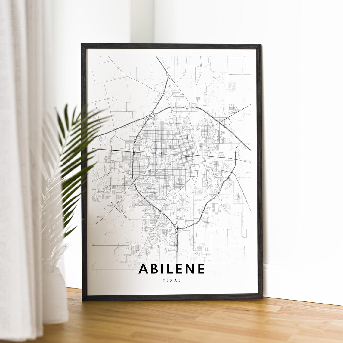 Abilene Texas Black And White Minimalist City Street Map Art Poster - Image 2