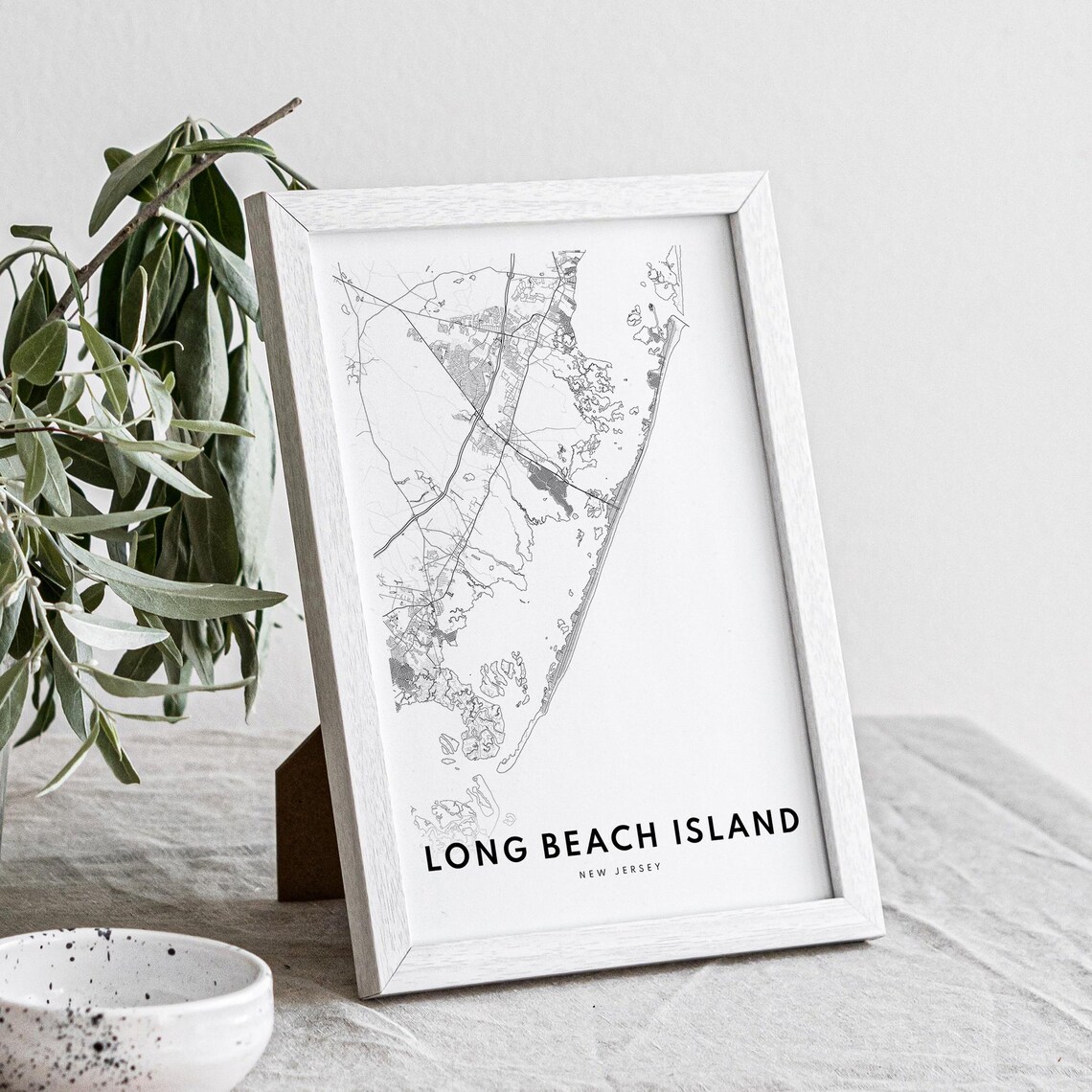 Long Beach Island NJ Map Print, Black And White - Image 4