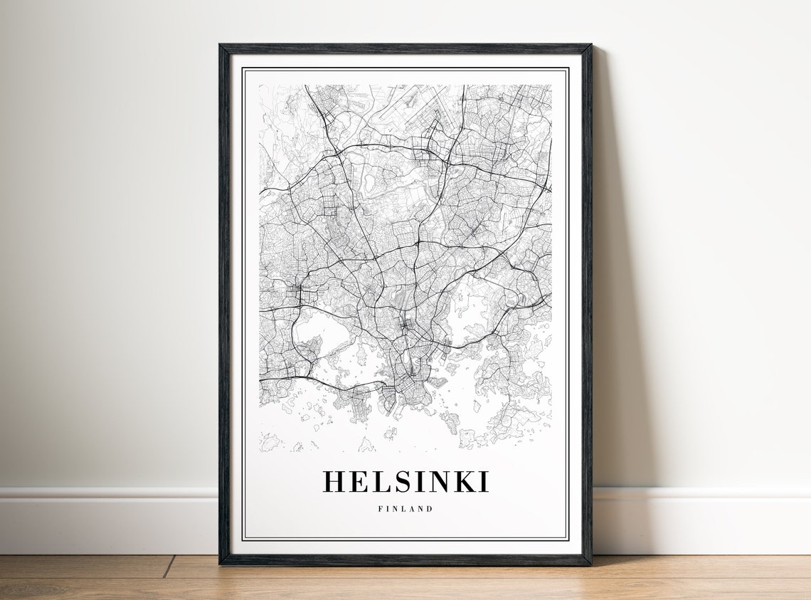 Helsinki Finland Modern Minimalist Black White City Street Map Poster - Image 5