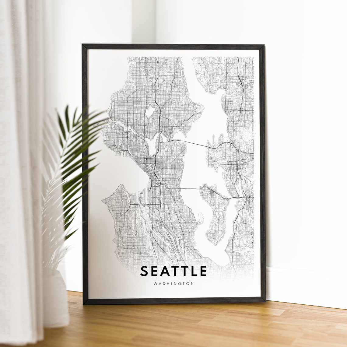 Seattle Washington Minimalist Street Map Black White Wall Art - Image 2