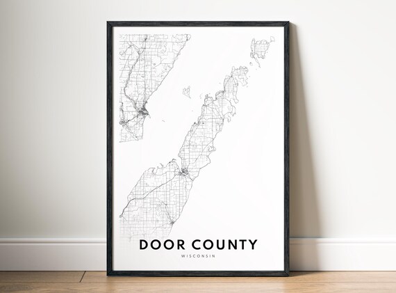 Door County Wi Map Poster Wisconsin Black And White Print